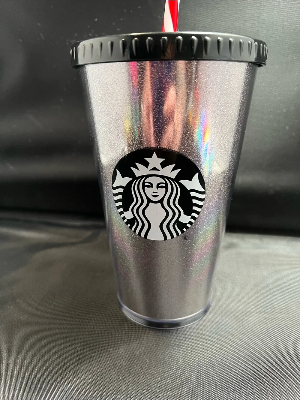 Starbucks Black Glitter Double Wall Cold Cup Tumbler Lid Straw Reusable